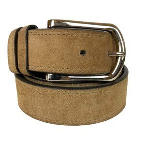 Remo Tulliani Mens Genuine Leather & Suede Belt Sz 38 Light Brown Silver Buckle